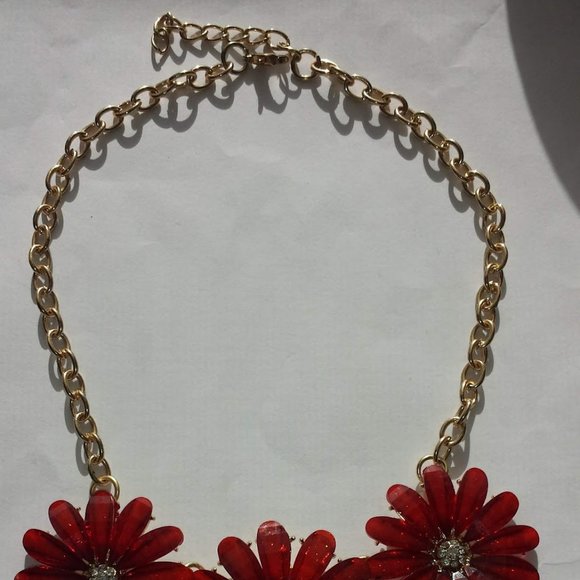 Statement Red Crystal Bead Flower Necklace Statement Runway - Picture 4 of 11